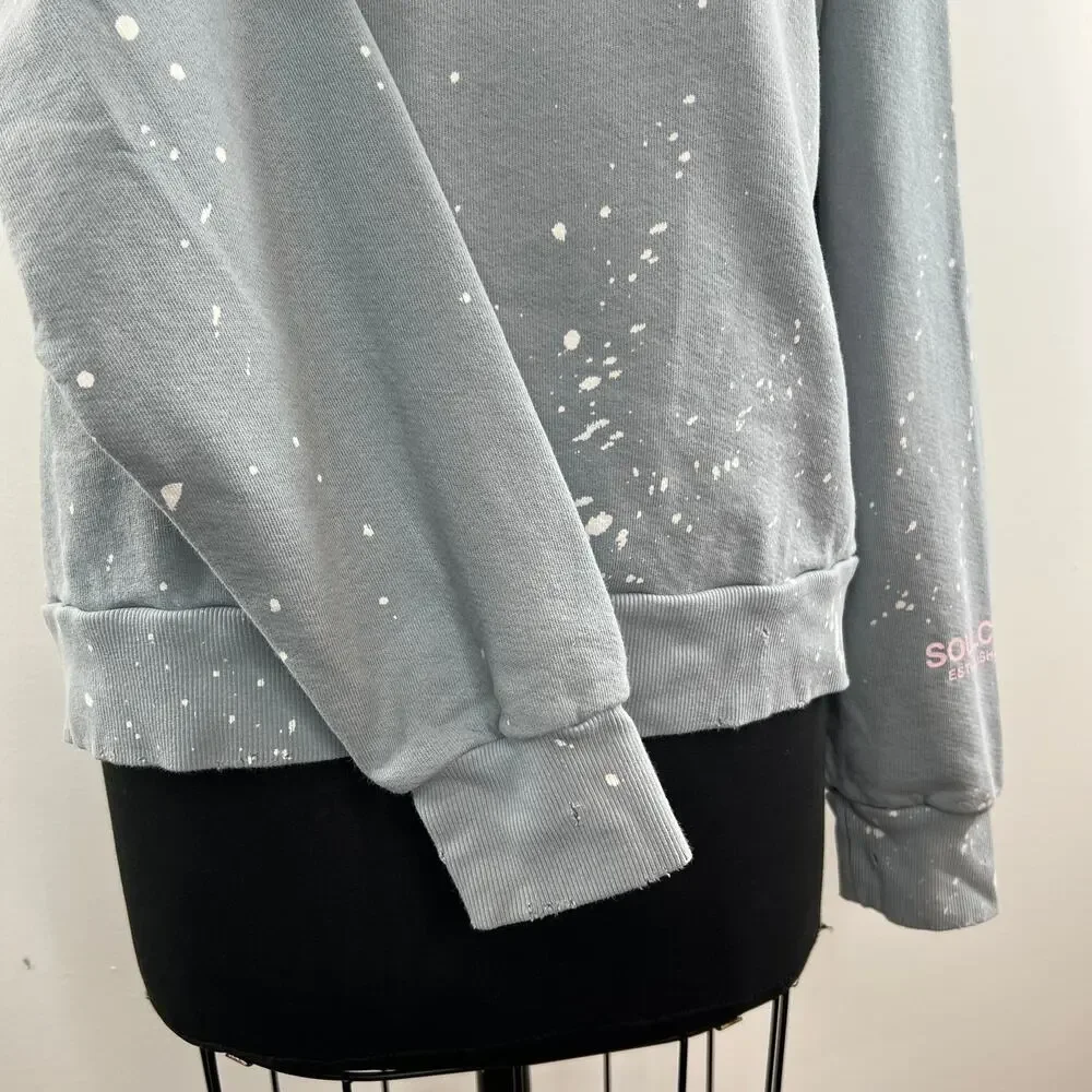SOULCYCLE Gray Bleach Speckled Long Sleeve Crewneck Cotton Sweatshirt L Large